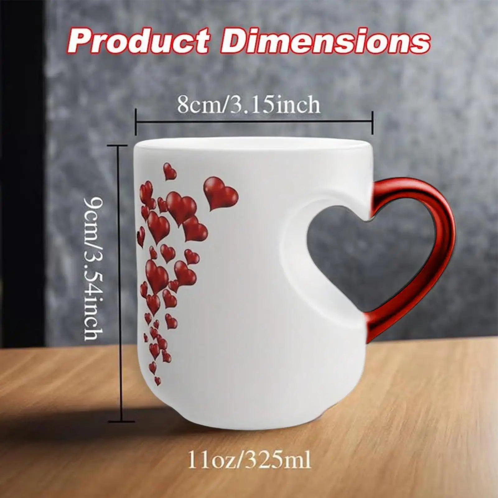 Heat Sensitive Color Changing Heart Handle Mug Strange Rare Mate Couple Valentine Day Wedding Coffee Mug Cup Festival Gifts Peaceful Pleasures Health and Wellness