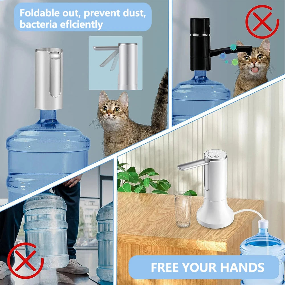 Electric Water Gallon Pump Automatic Water Pump 19 Liters Foldable Desktop Water Bottle Pump USB Rechargeable Water Dispenser Peaceful Pleasures Health and Wellness
