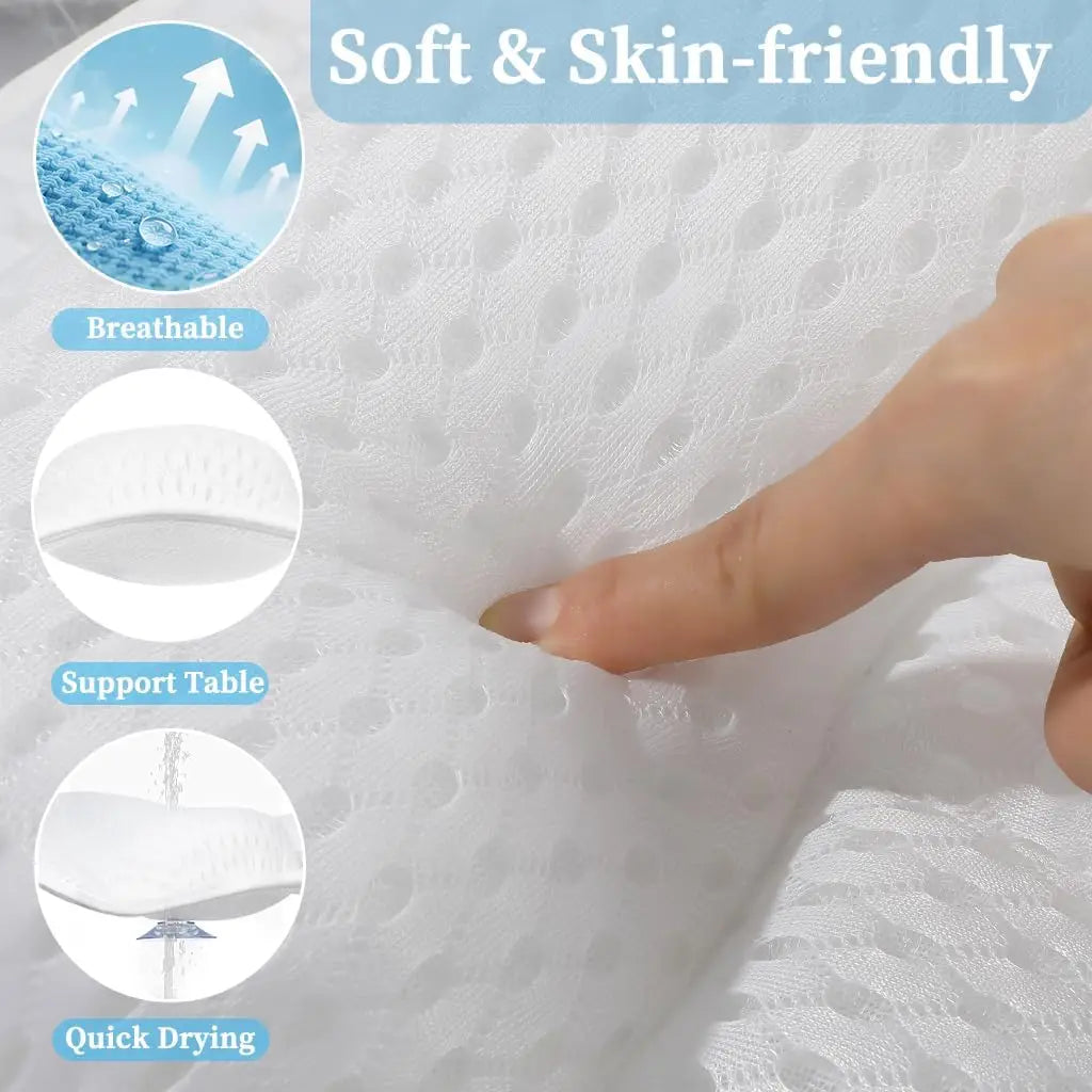 Ergonomic Bathtub Spa Pillow – 4D Air Mesh, 6 Suction Cups, White Peaceful Pleasures Health and Wellness