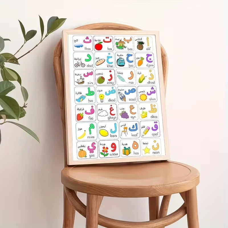 Arabic Alphabet Colorful Cartoon Canvas Wall Art Print Poster