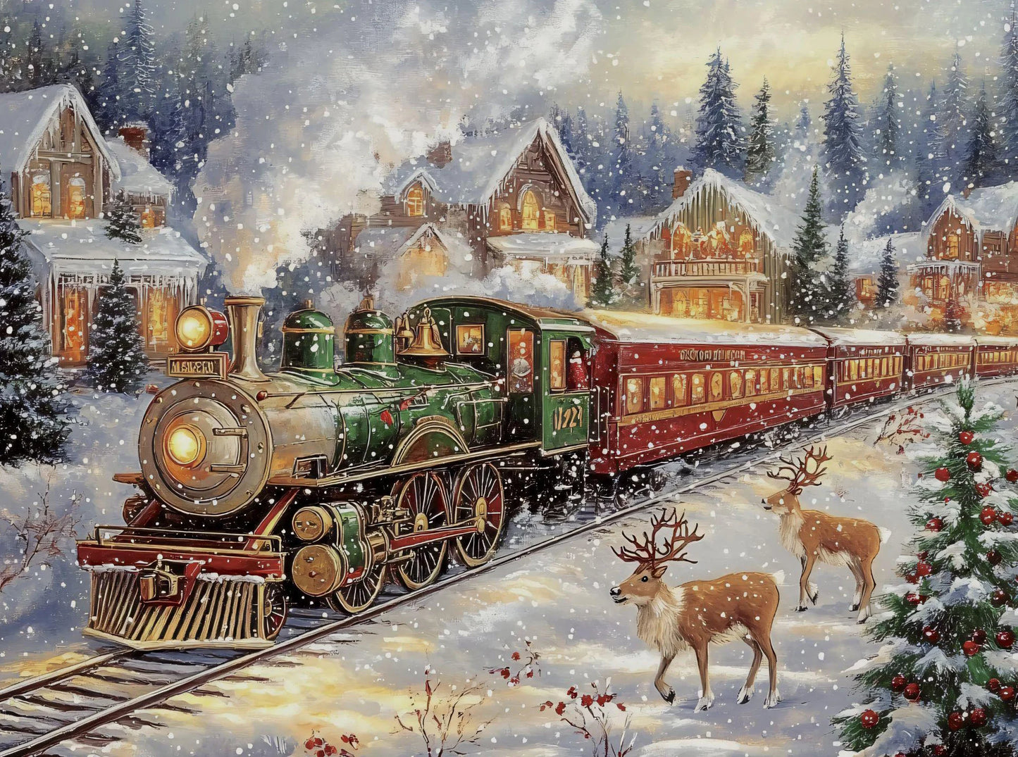 Vintage Christmas Train Holiday Winter Snow Farmhouse Town Village Poster Print Canvas Painting for Living Room Home Decor Peaceful Pleasures Health and Wellness 7 20x30cm Unframed