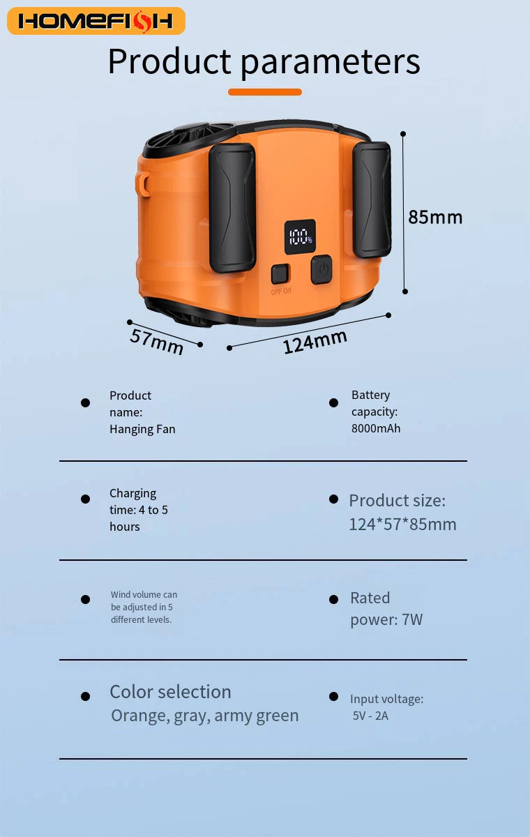 Waist Clip Fan Portable Mini Hanging Neck Fan USB Rechargeable Fan Small Outdoor Camping Sports Waist Fan with Power Bank LED Li Peaceful Pleasures Health and Wellness