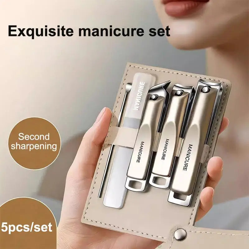 5/10Pcs Professional Nail Clippers Set With Rotating Leather Bag Manicure Pedicure Trimmer Kit Nail Care Tools Peaceful Pleasures Health and Wellness