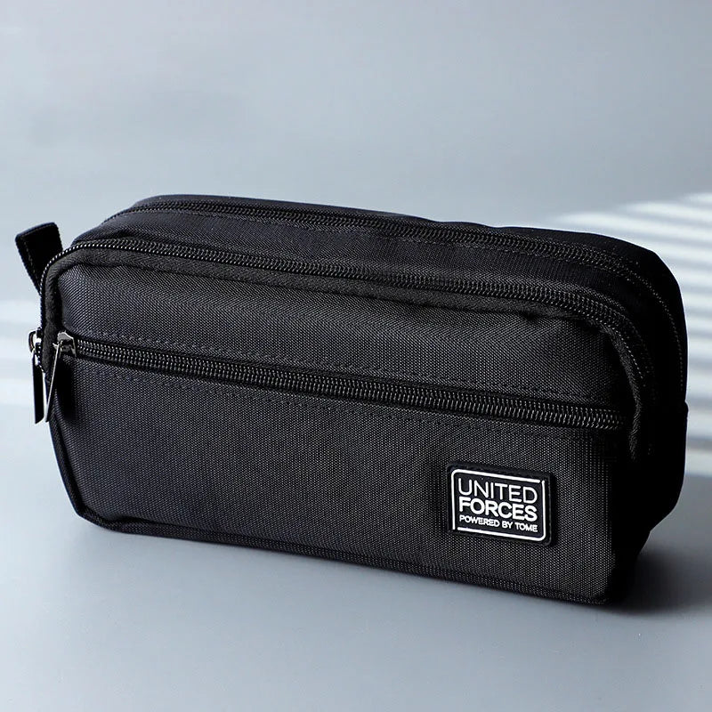 Portable Three-layer Large Capacity Pencil Bag Boy Canvas Pen Case School Office Supplies Storage Bag Waterproof Stationery Bag Peaceful Pleasures Health and Wellness black