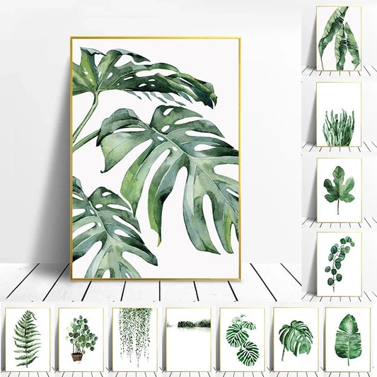 Tropical Nordic Green Leaves Canvas Wall Art | Botanical Print Botanical Canvas Print Peaceful Pleasures Health and Wellness