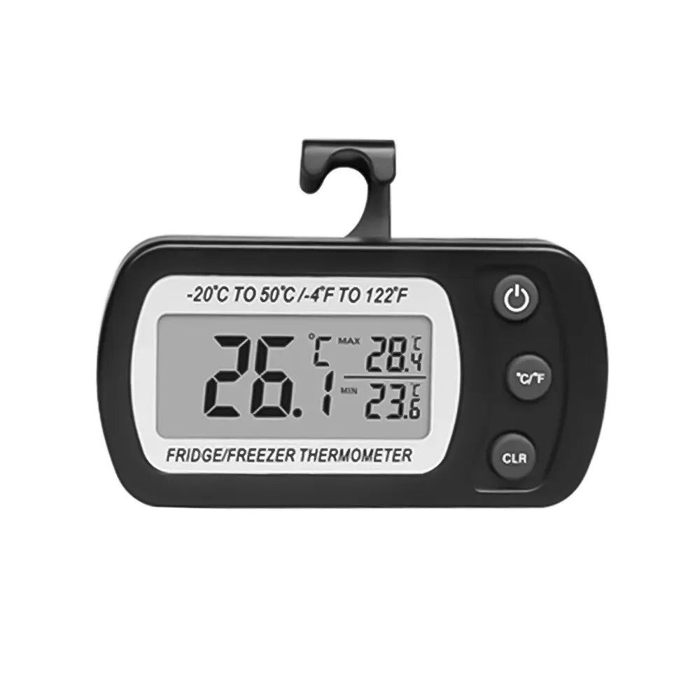 Fridge Thermometer With Hook Anti-Humidity Refrigerator Freezer Electric LCD Display Digital Thermometer Temperature Monitor Peaceful Pleasures Health and Wellness black
