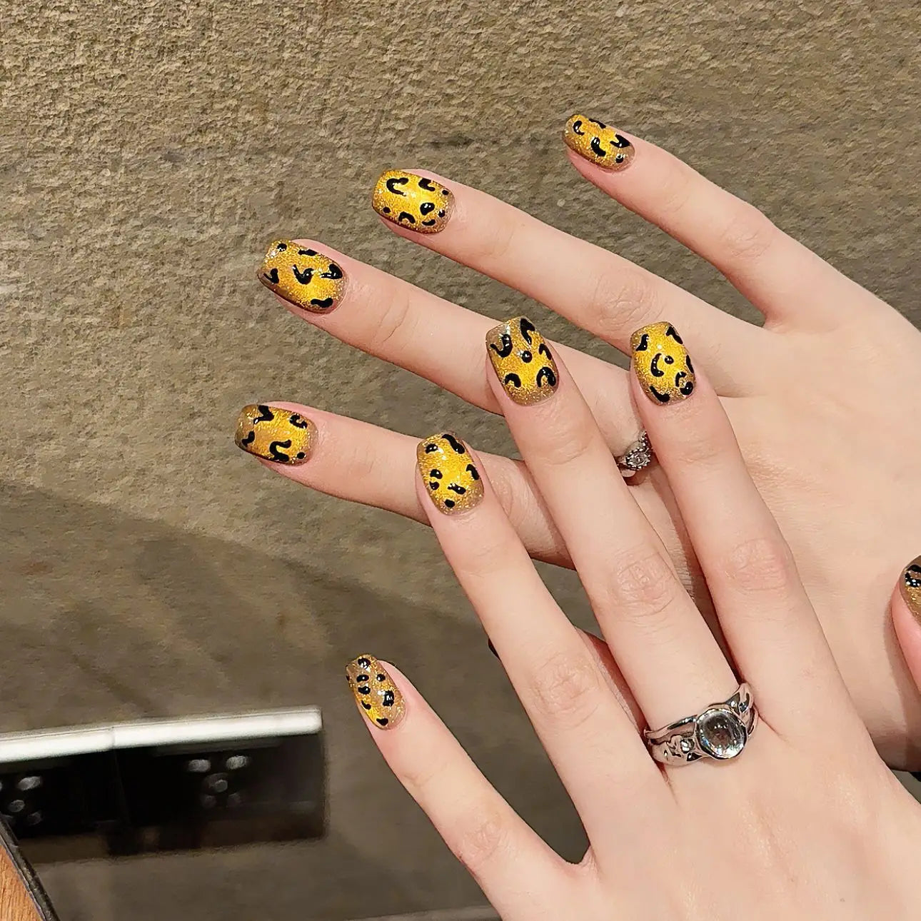 Handmade Press on Nails Leopard Print Cat Eye Fake Nail Tips for Women Girl Wearable Detachable Shiny Long Almond False Nails Peaceful Pleasures Health and Wellness XS 1