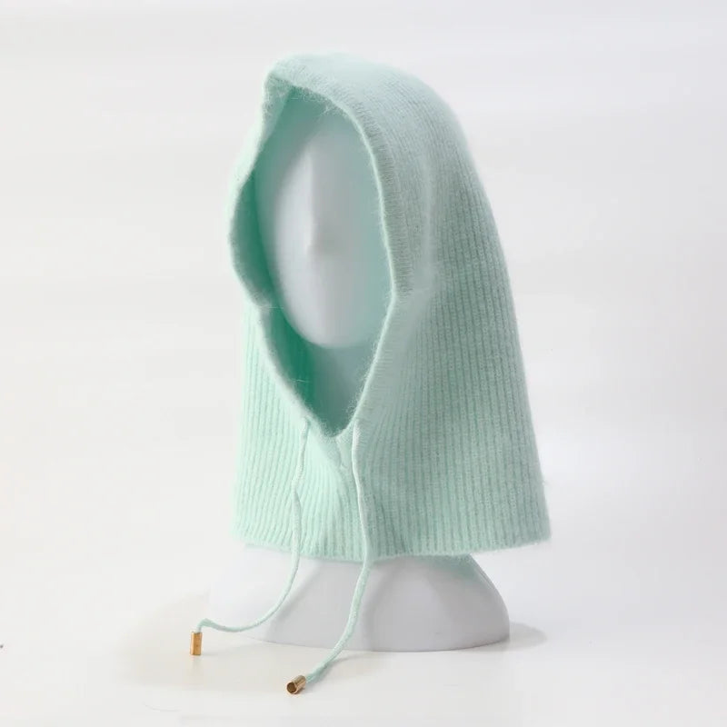 Women's Rabbit Fur Knitted Beanie Hood Hat | Winter Balaclava