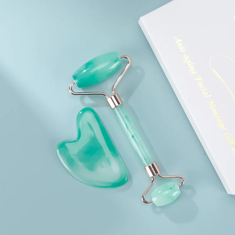 Gua Sha Facial Massage Set – Face Roller & Scraping Board