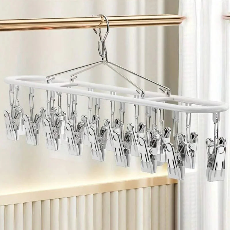 Stainless Steel Clothes Drying Rack with Windproof Hooks