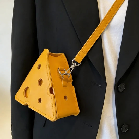 New Fashionable Mini Perforated Cheese Shaped Triangle Crossbody Coin Purse Small Square Bag for Lipstick and Earphones Cute Bag Peaceful Pleasures Health and Wellness
