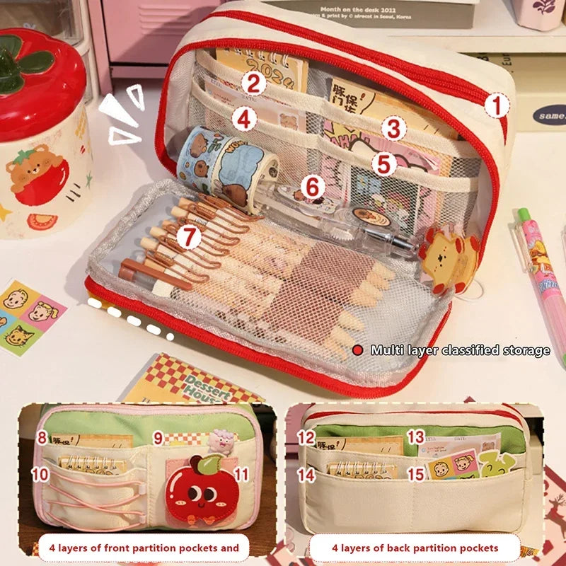 Large Capacity Cute Cat Pencil Bags Oxford Cloth Multi-layer Pencil Cases Kids School Office Supplies Stationery Storage Bag Peaceful Pleasures Health and Wellness