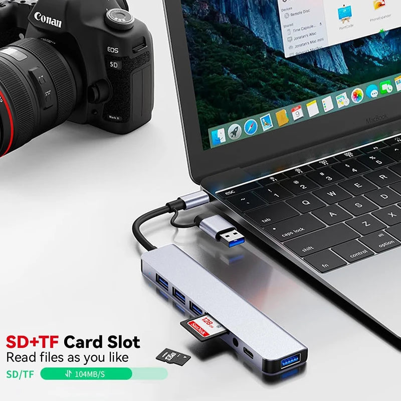 8 in 1 USB Type-C HUB with Splitter Card Reader USB 3.0 USB 2.0 SD/TF Splitter Card Reader Docking Station for HUAWEI Xiaomi PC Peaceful Pleasures Health and Wellness