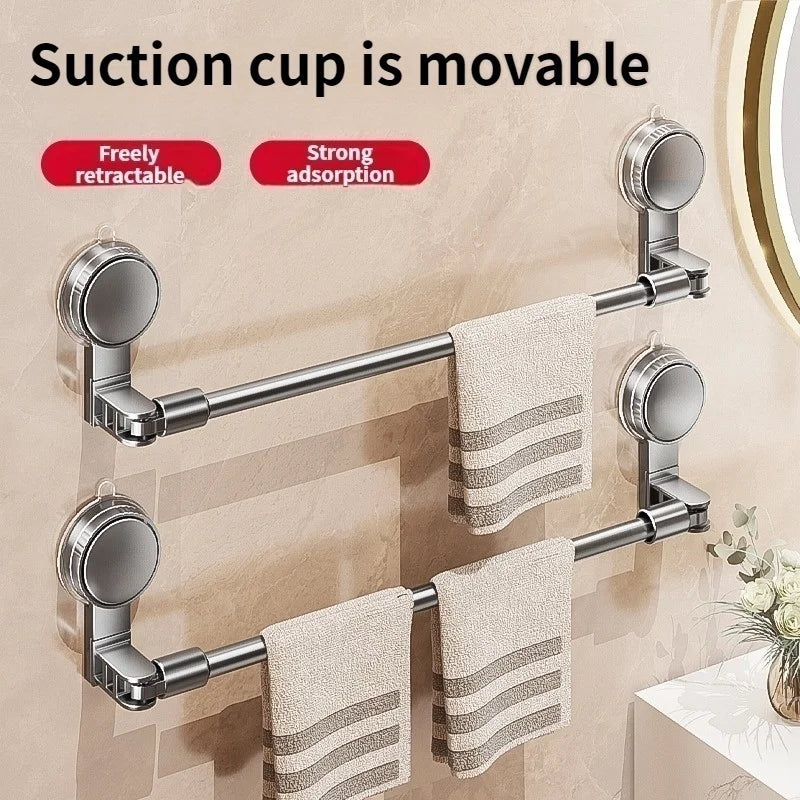 Extendable Suction Cup Towel Rack | No-Drill Aluminum Bar