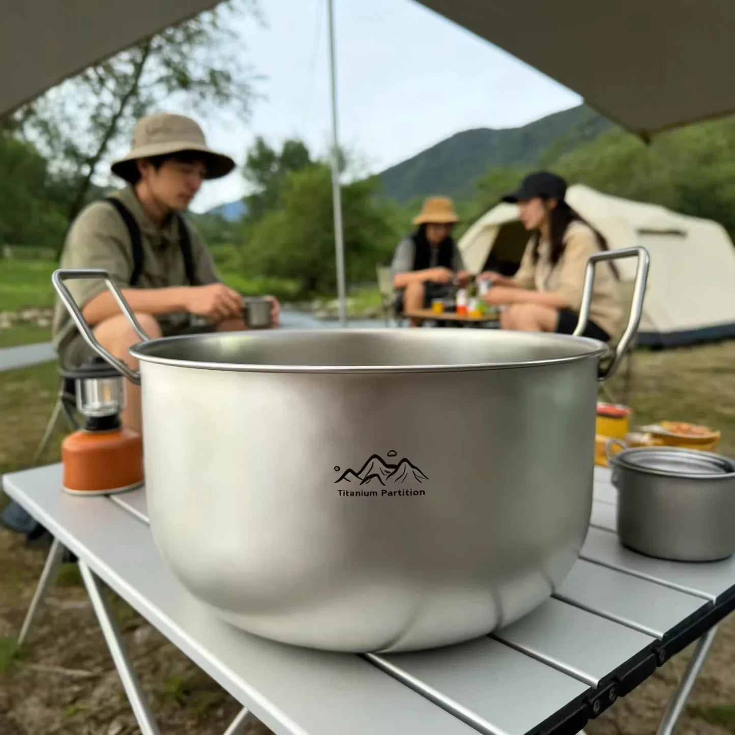 Ultralight Titanium Camping Soup Pot, Portable Foldable Bowl Handle Backpacking Pot for Hiking Trekking Picnic Fishing Cooking Peaceful Pleasures Health and Wellness