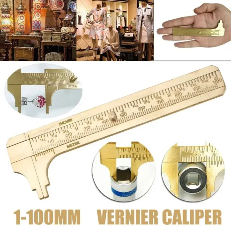 Brass Caliper Portable Mini Vernier Ruler Antique Measuring Tool Vintage Cultural Relic Delicate Measuring Ruler Practical Tools Peaceful Pleasures Health and Wellness