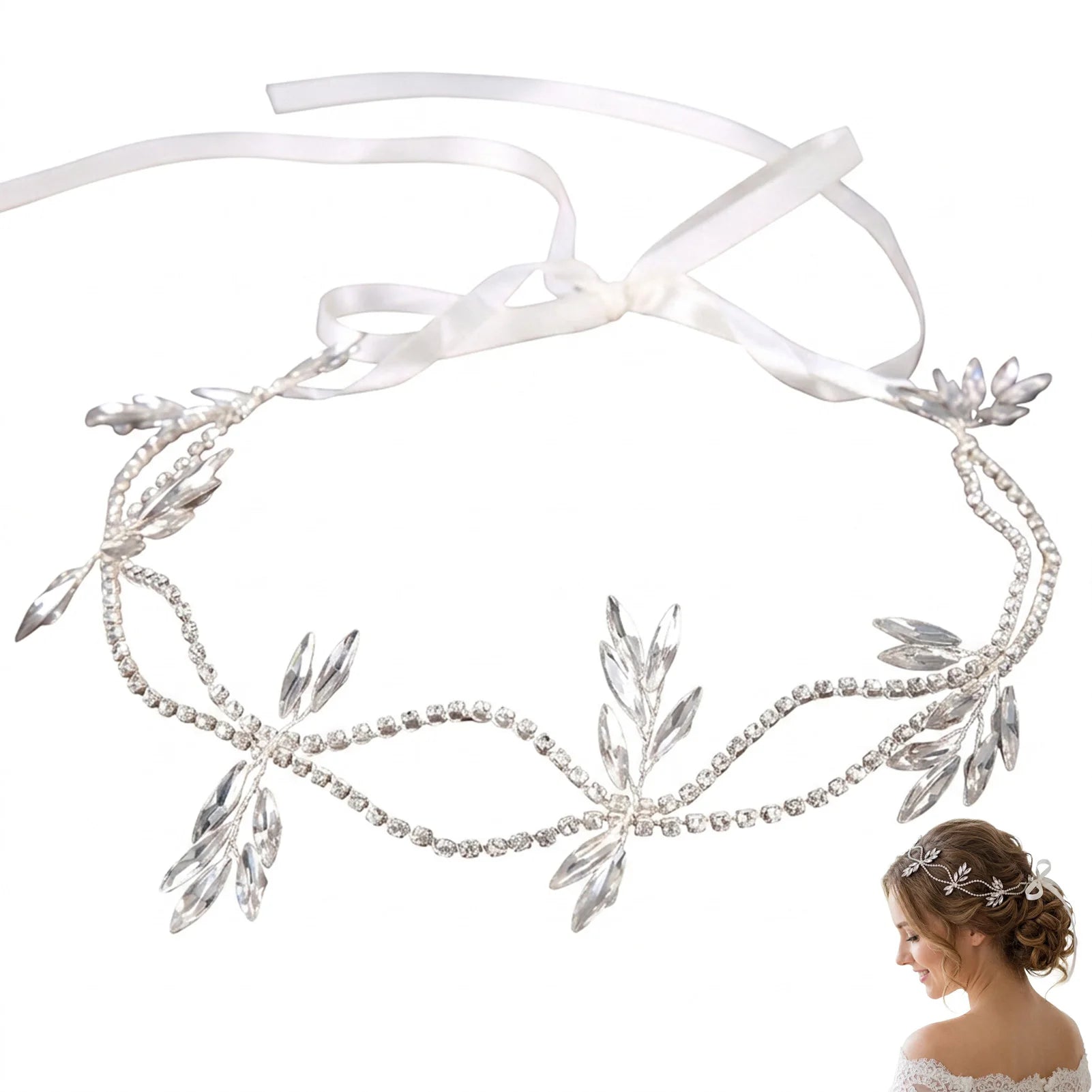 Bridal Hair Band With Rhinestones For Wedding Dress Elegant White Headpiece Peaceful Pleasures Health and Wellness