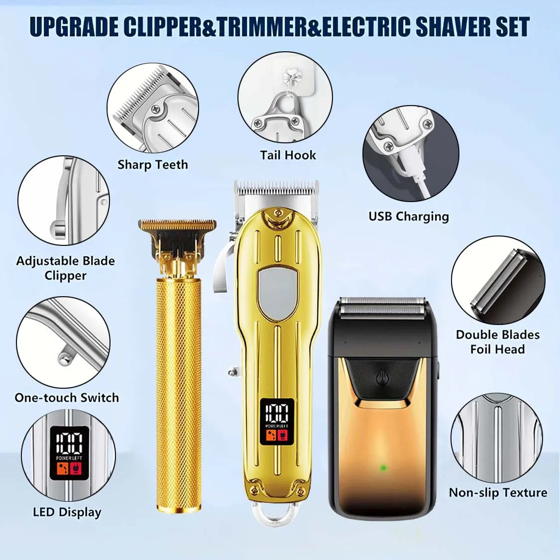 Professional Hair Clipper & Trimmer Set – Rechargeable Barber Kit Peaceful Pleasures Health and Wellness