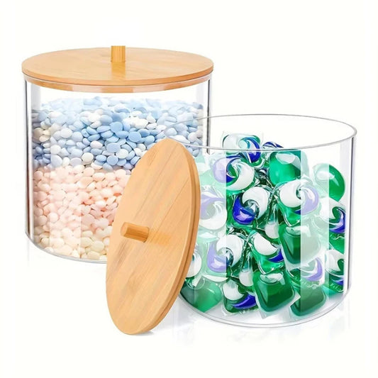 Laundry Pods Container with Scoop – Round Storage Box for Detergent Powder & Dryer Sheet Holder Peaceful Pleasures Health and Wellness