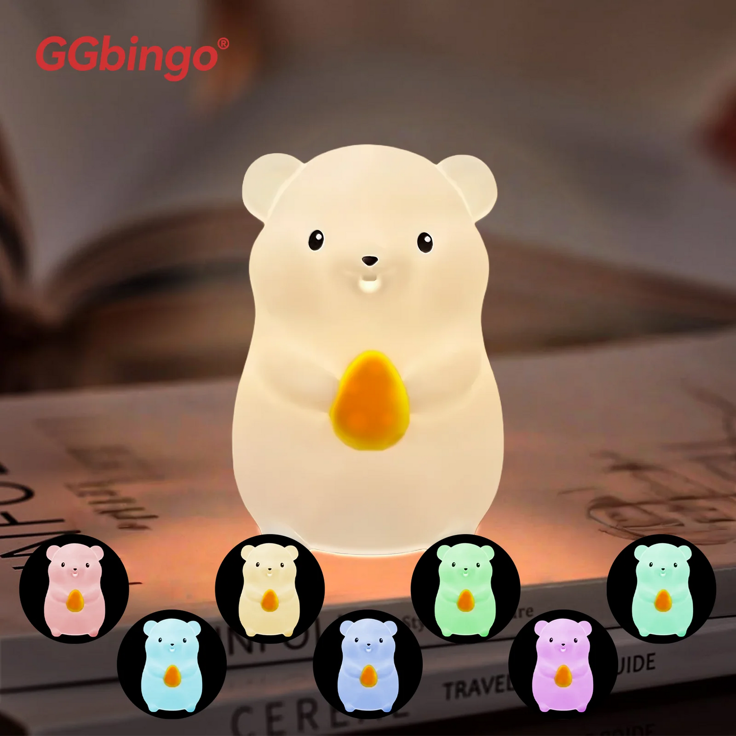 Cute Pear Night Light 7-Color Dimmable Touch-Controlled Night Light Silicone Stress Reducing Pat Duck Lamp USB Rechargeable Peaceful Pleasures Health and Wellness Hamster