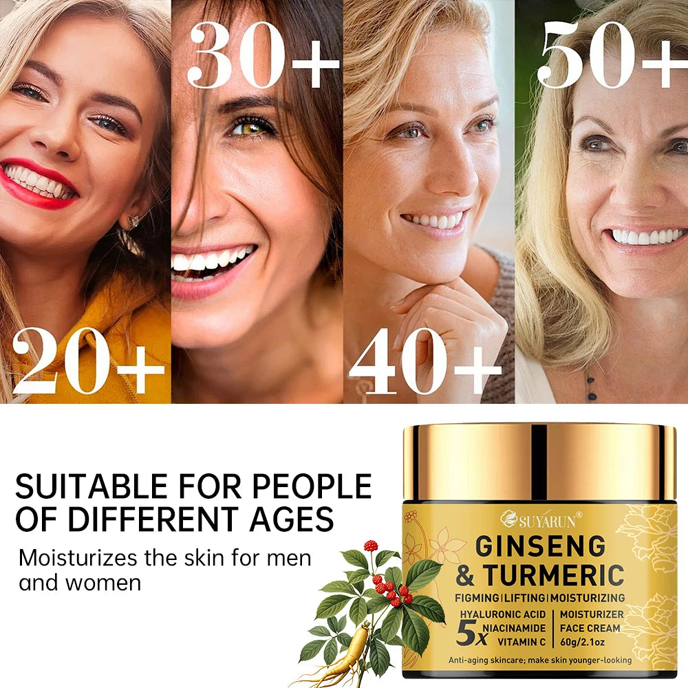 SUYARUN Ginseng Turmeric Face Cream - Anti-Aging Brightening Moisturizer, Natural Skincare for All Skin Types. Peaceful Pleasures Health and Wellness