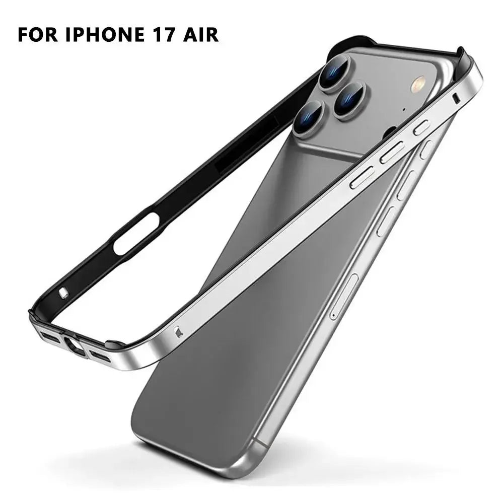 Luxury Alloy Metal Bumper Phone Case For iPhone 17 Air 17 Pro Max 17 Pro Silicone Lining Corner Pads Anti Collision Frame Peaceful Pleasures Health and Wellness sliver 17 Air