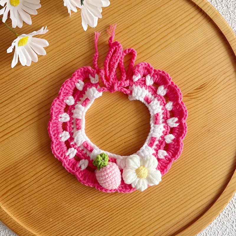 1pc Spring pet scarf knitted cat scarf cute dog bib strawberry accessory bib pet supplies accessory Peaceful Pleasures Health and Wellness Strawberry flower M