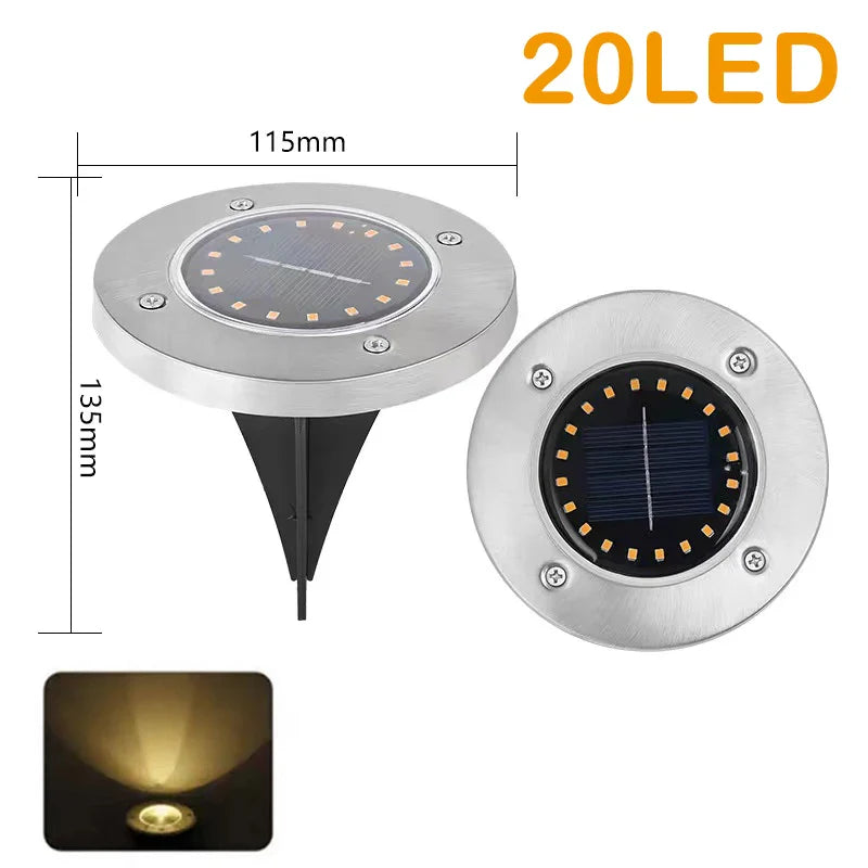 Solar Disk Ground Light 8 LED Outdoor Garden Buried Path Lamp