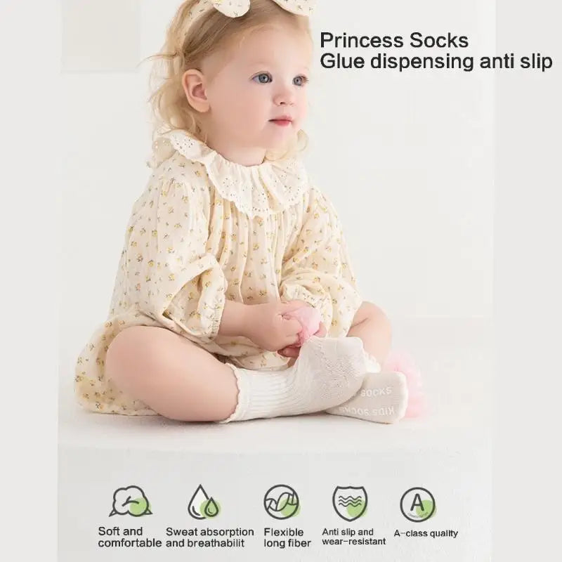 Kids Cotton Knee Socks Non-Slip Lace Bow | Ages 1–5