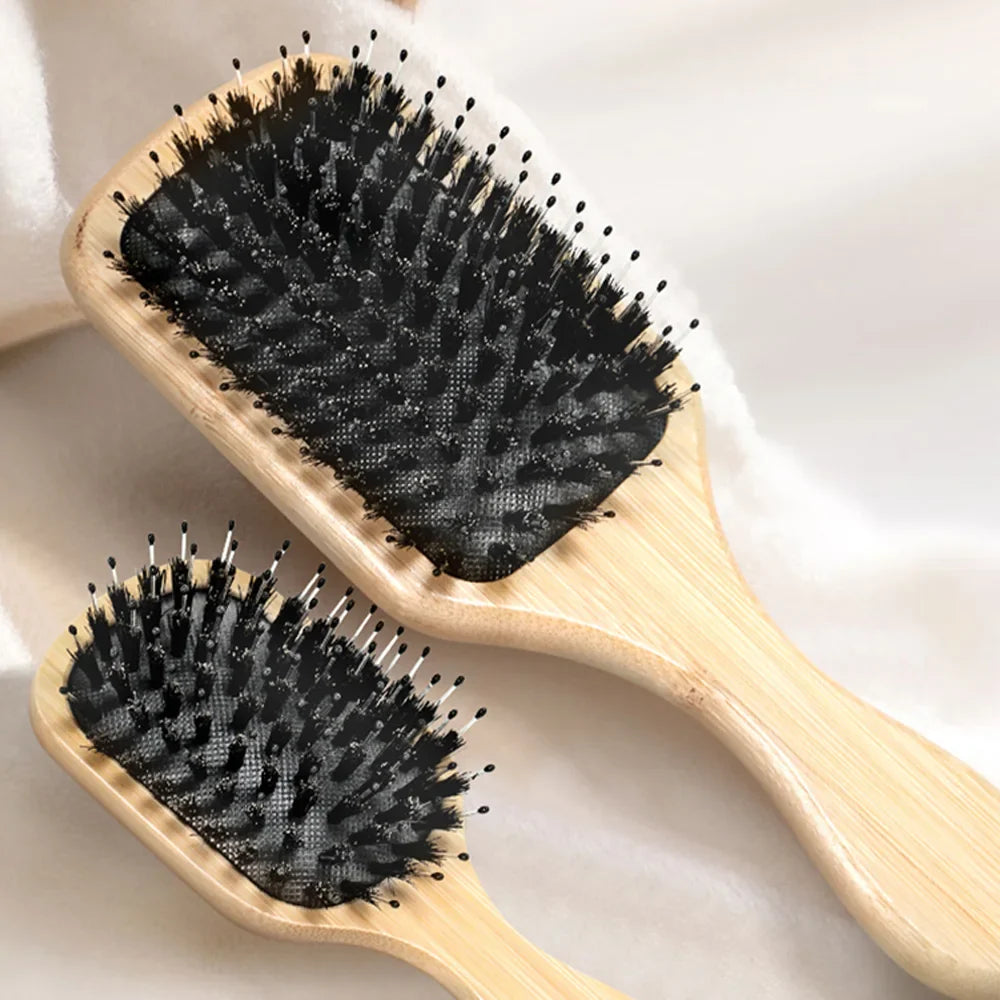 Bamboo Air Cushion Hair Brush – Natural Bristle Detangler