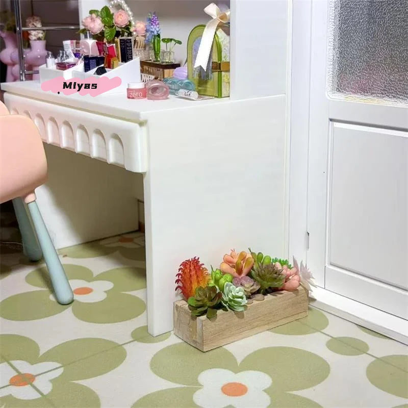 Miniature Wooden Trough Plant Pot Dollhouse Decor Ornament