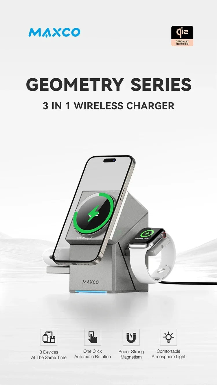 QI2 3 in 1 Wireless Charger Stand Magnetic Qi2 15W Fast Charging for iPhone 12 13 14 15 16 Apple Watch 9 8 7 6 5 Airpods 2 3 Pro Peaceful Pleasures Health and Wellness