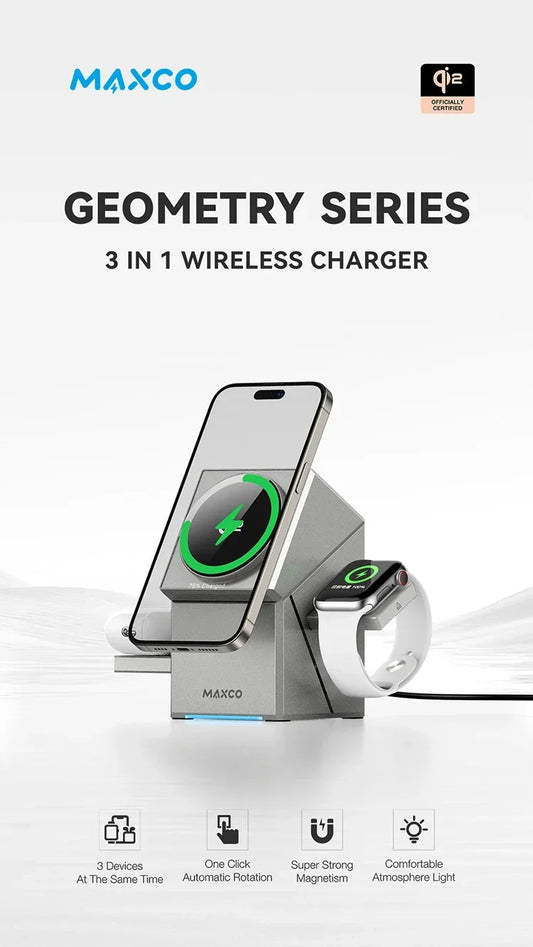 QI2 3 in 1 Wireless Charger Stand Magnetic Qi2 15W Fast Charging for iPhone 12 13 14 15 16 Apple Watch 9 8 7 6 5 Airpods 2 3 Pro Peaceful Pleasures Health and Wellness