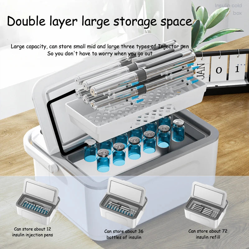Portable Double-deck Insulin Refrigeration Box Car Mounted Household Travel Small Rechargeable Medicine Refrigeration Cold Tool Peaceful Pleasures Health and Wellness