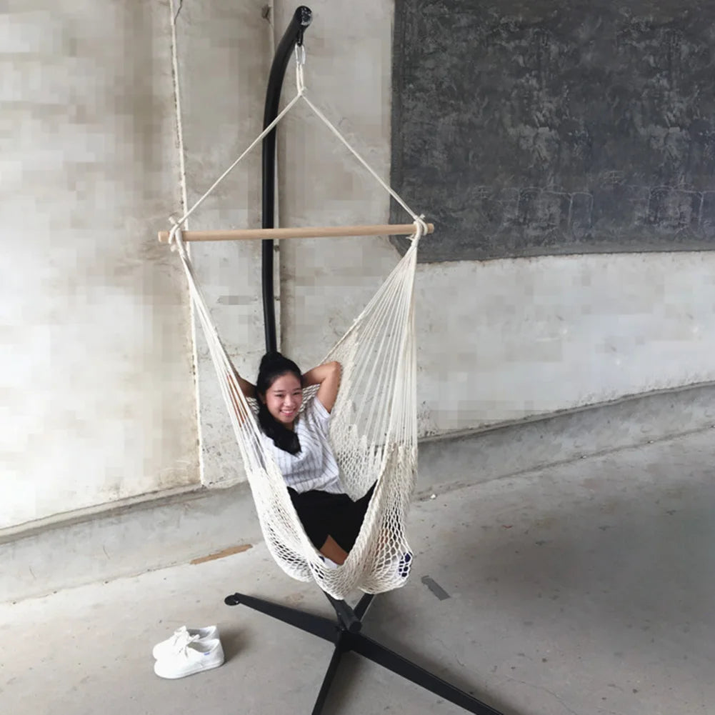 Comfortable Hanging Chair Large Cotton Rope Hammock Chair Indoor Outdoor Use Peaceful Pleasures Health and Wellness