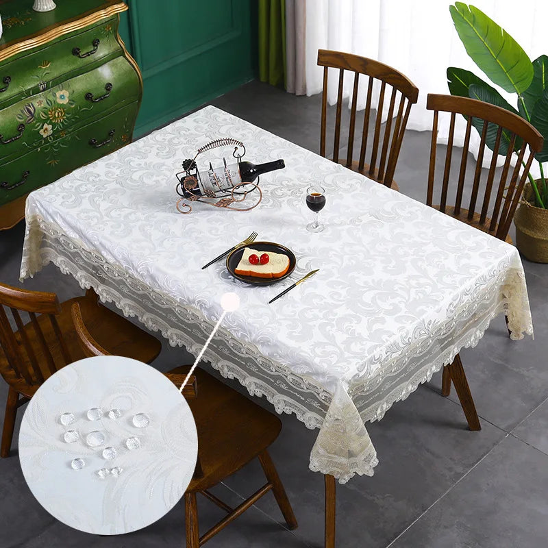 Battilo White Lace Tablecloth | Waterproof Rectangle Table Cover