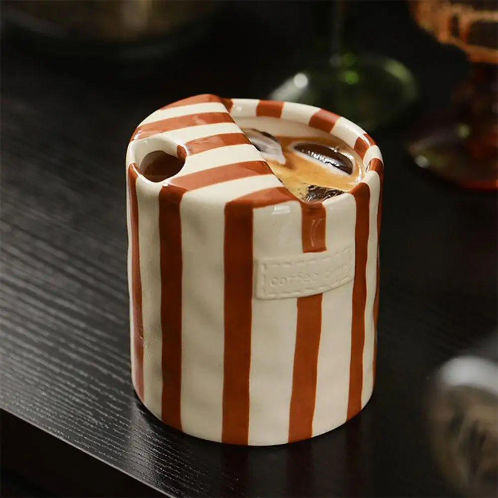 Vintage Stripe Hand-Painted Ceramic Coffee Mug 300ml | 3 Colors Ceramic Coffee Mug Peaceful Pleasures Health and Wellness