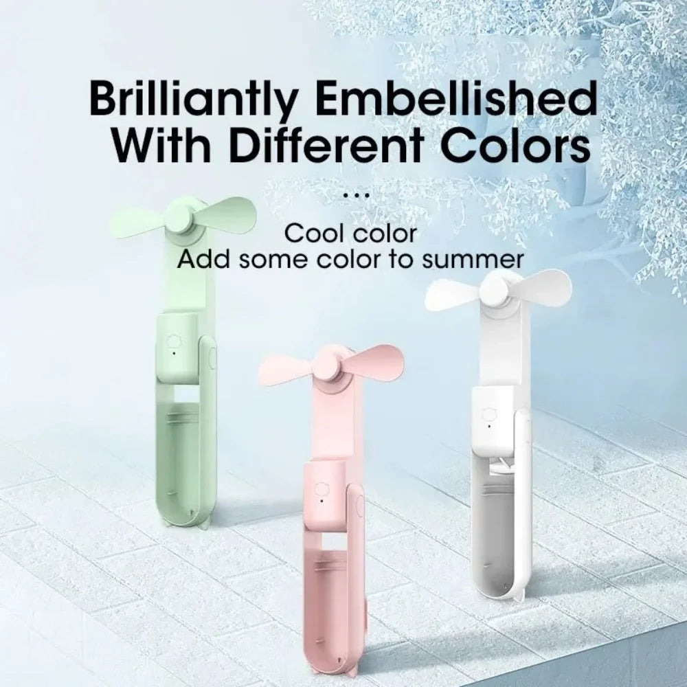 3-in-1 Foldable Mini Handheld Fan – USB Rechargeable Power Bank