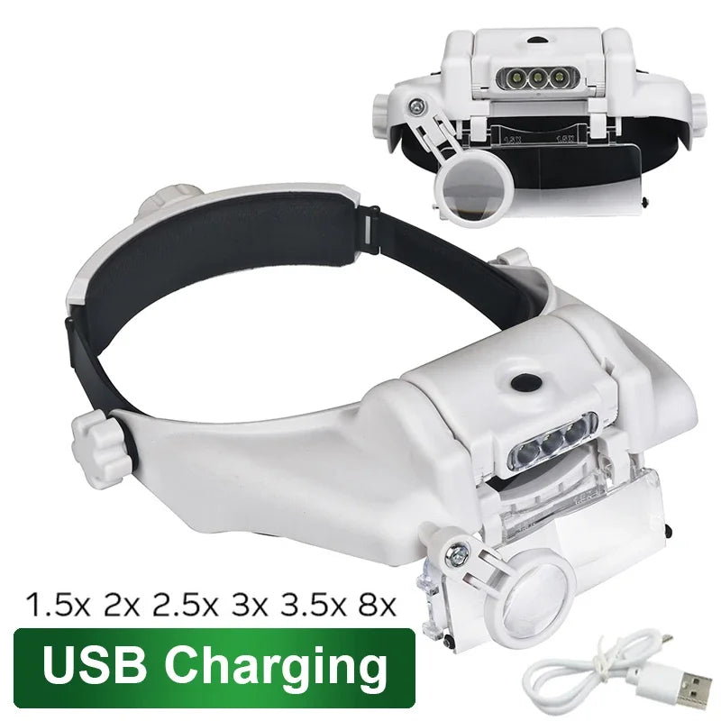 USB Rechargeable Glasses Loupe Watchmaker Repair Tool Glasses Magnifier LED Headband Magnifying Glass 1.5x 2x 2.5x 3x 3.5x 8 Peaceful Pleasures Health and Wellness