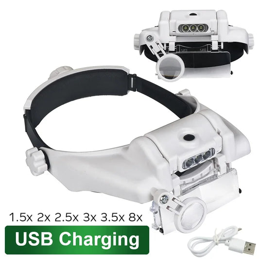 USB Rechargeable Glasses Loupe Watchmaker Repair Tool Glasses Magnifier LED Headband Magnifying Glass 1.5x 2x 2.5x 3x 3.5x 8 Peaceful Pleasures Health and Wellness