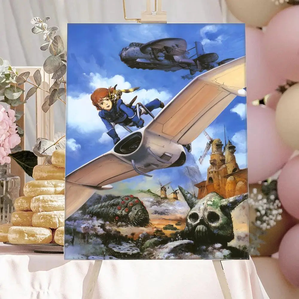 Nausicaä Valley of the Wind Anime Canvas Poster | Wall Art Anime Canvas Poster Peaceful Pleasures Health and Wellness Black17 20x30cm Unframed