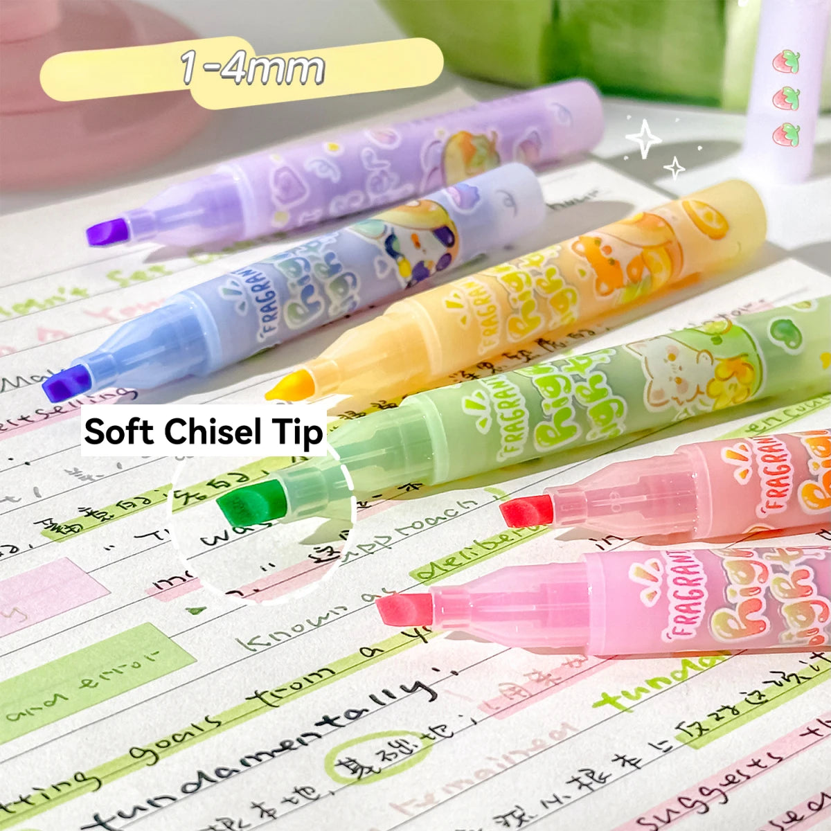 1 Set of 6 Different Colored Fruit-Scented Highlighters, Soft Pastel Highlighters for Office Use, Non-Toxic Scented Highlighters with Beveled Tip Suitable for School and Office Peaceful Pleasures Health and Wellness