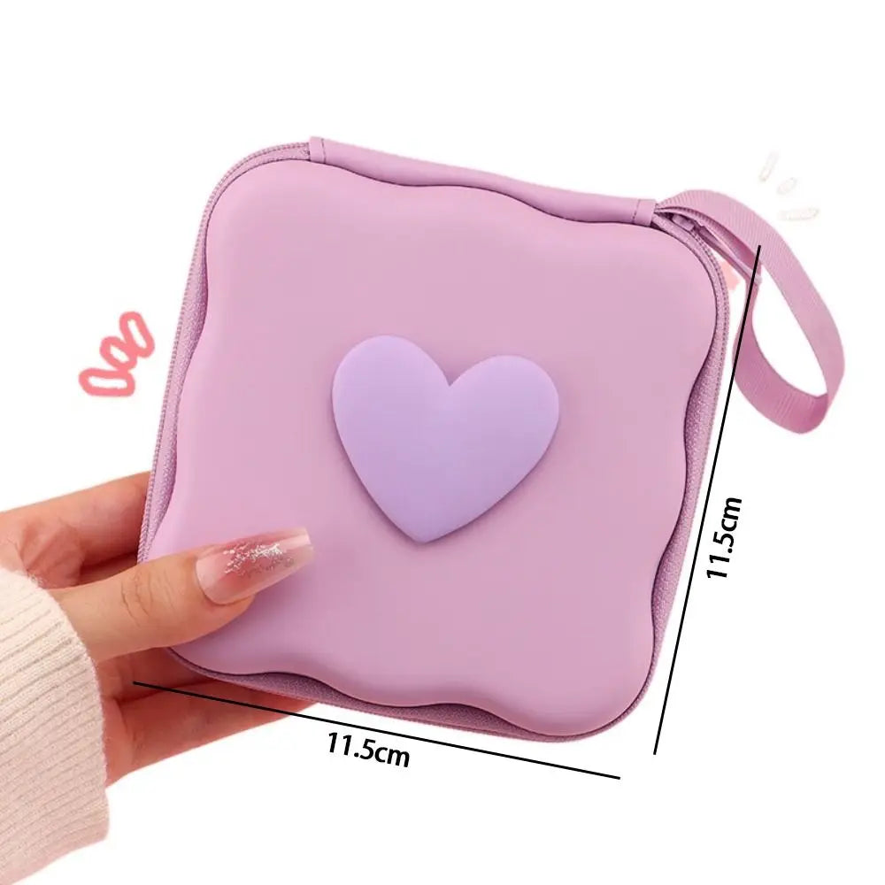 3D Heart Zipper Pouch – PU Leather Cable & Accessories Bag