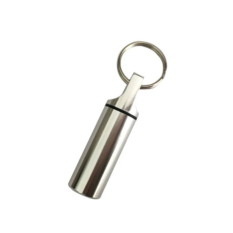 Aluminum Waterproof Pill Box Cases with Sealed Storage, Flat Head, Round Alloy Cartridge and Keychain for Vitamin Fish Oils Peaceful Pleasures Health and Wellness No.4