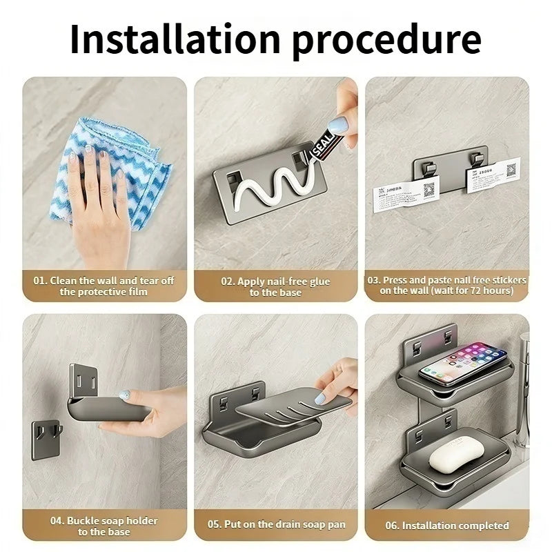 Drill-Free Bathroom Corner Shelf & Soap Holder | Aluminum