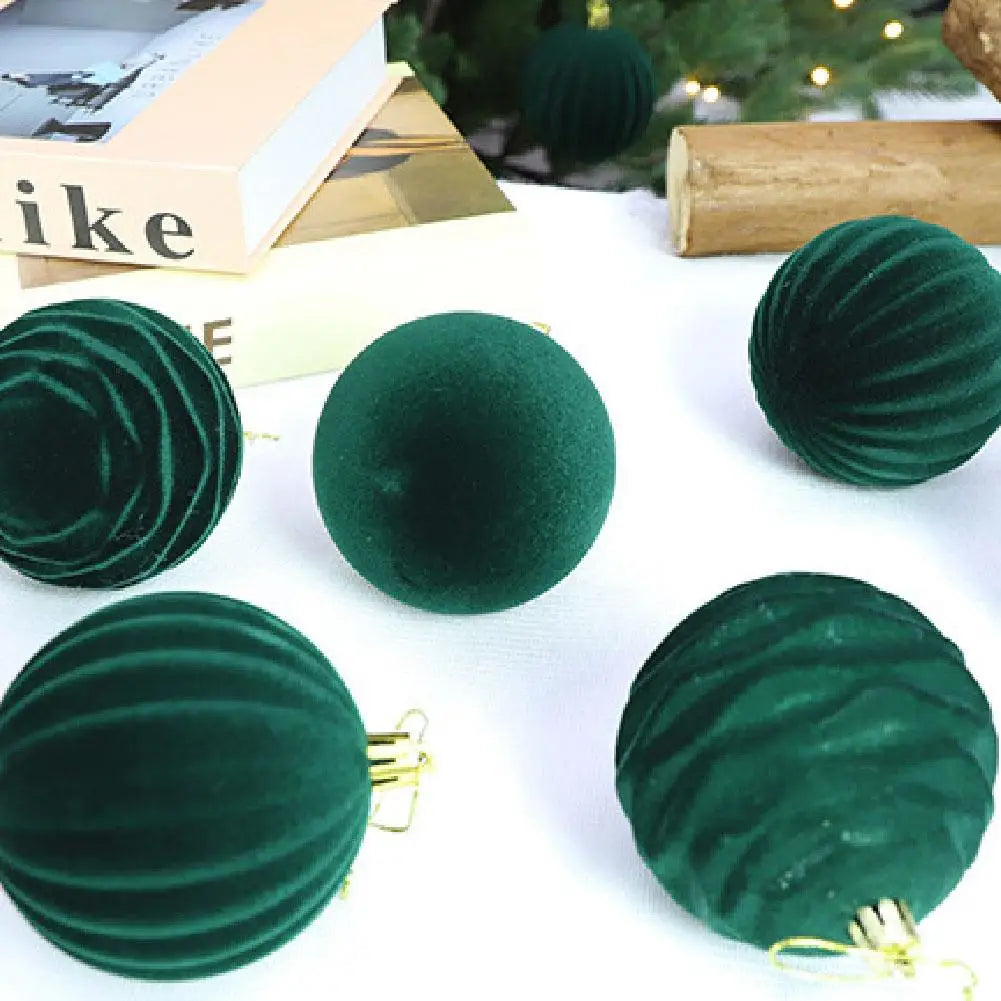 Green Velvet Flocked Christmas Ball Ornaments Set of 12 Christmas Tree Ornaments Peaceful Pleasures Health and Wellness