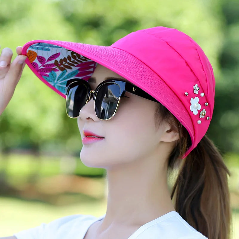 Women Lady Sunhat Beach Hat UV Protection Anti-UV Casual Visors Foldable Cap For Outdoor Women Girls Lady Girlfriend Peaceful Pleasures Health and Wellness Rose red