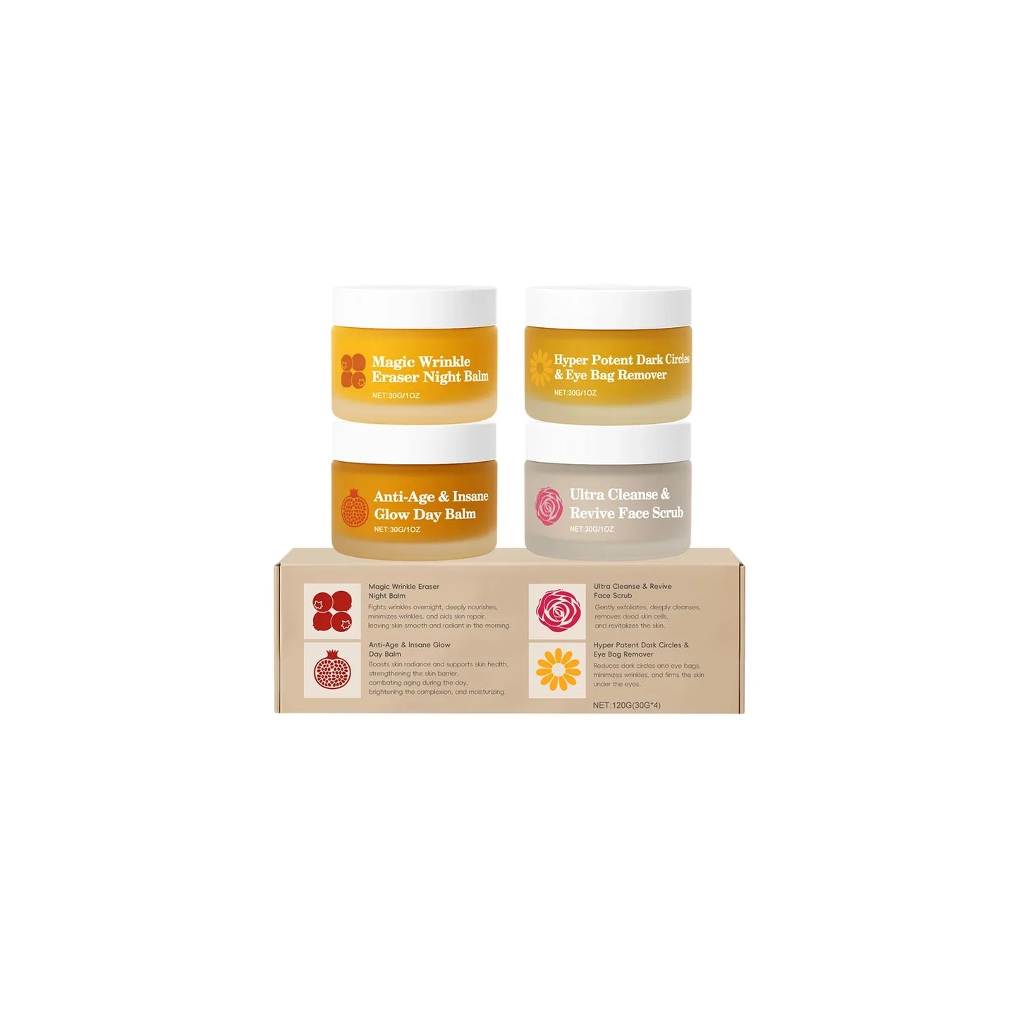 4-Piece Day & Night Skincare Set – Eye Cream, Scrub & Moisturizer