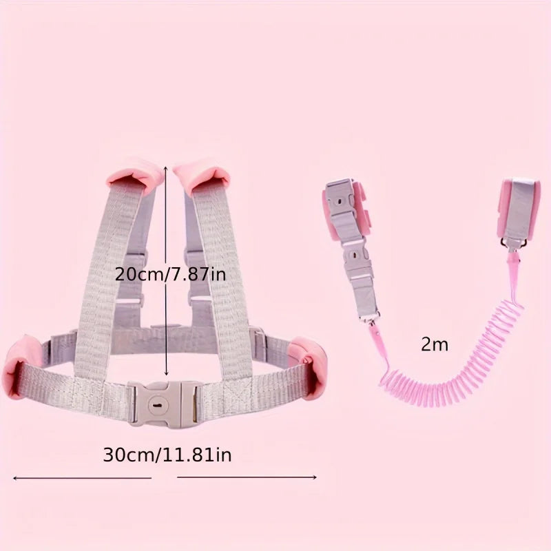 Kids Anti-Lost Leash with Pulling Rope, Anti-Lost Back Pack, Safety Strap with Spring Rope, Blue and Pink Polyester, for Peaceful Pleasures Health and Wellness