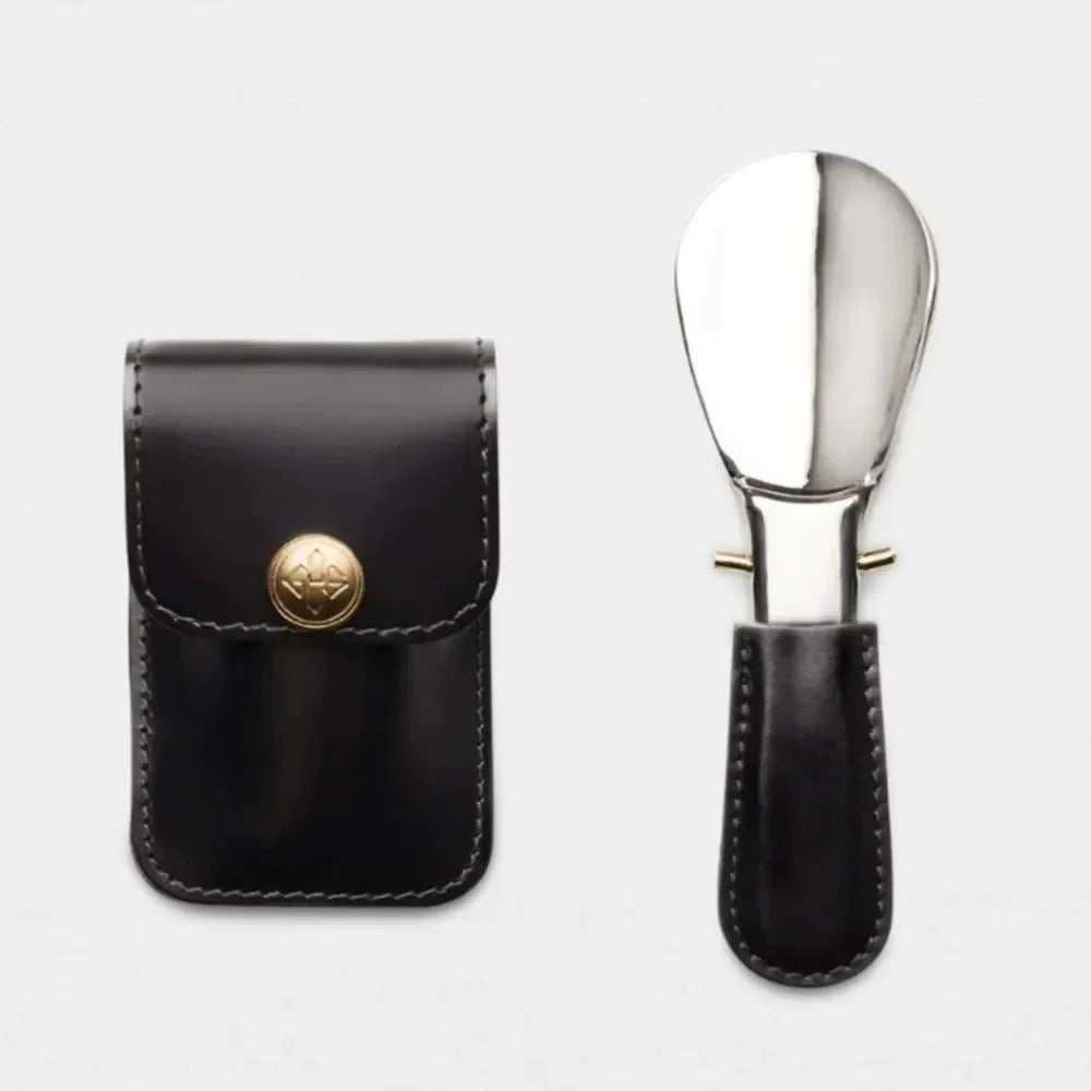 Mini Folding Shoehorn with PU Leather Bag | Stainless Steel